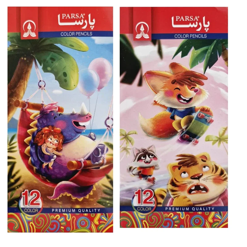 مداد رنگی 12 رنگ پارسا مدل دانش آموزی بسته 2 عددی