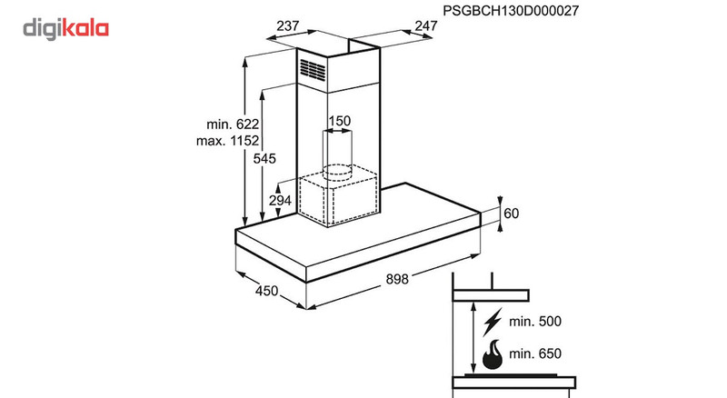 هود شومینه استیل زانوسی مدل ZHC92661XA