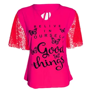 بلوز آستین کوتاه زنانه مدل پروانه رنگ صورتی