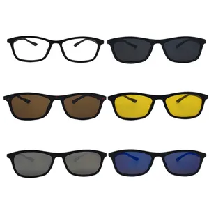 فریم عینک طبی مستطیلی مدل TR2248A به همراه 5 کاور آفتابی مناسب برای انواع فرم صورت مجموعه 6 عددی