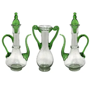 ست 3 تکه گلدان و گلاب پاش شیشه ای کد 521