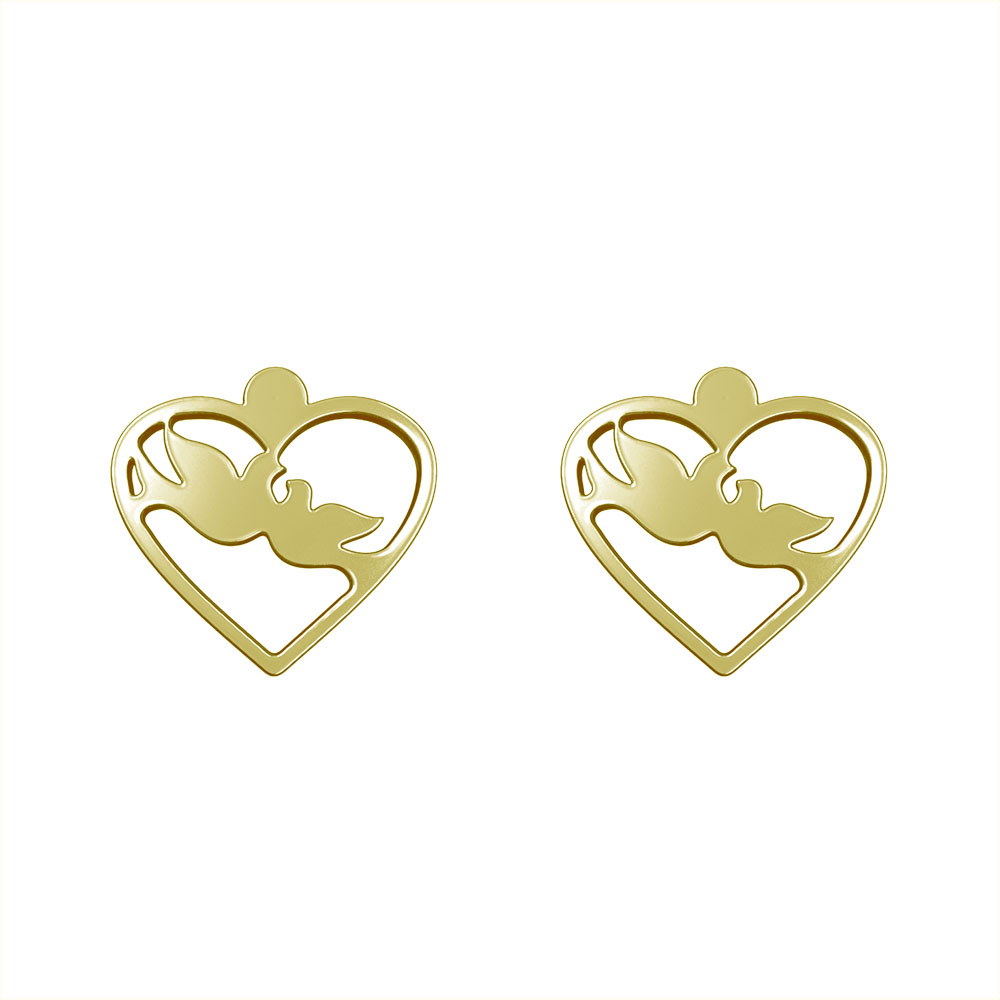 گوشواره طلا 18 عیار زنانه مدوپد مدل قلب و پرنده کد GA1-11048