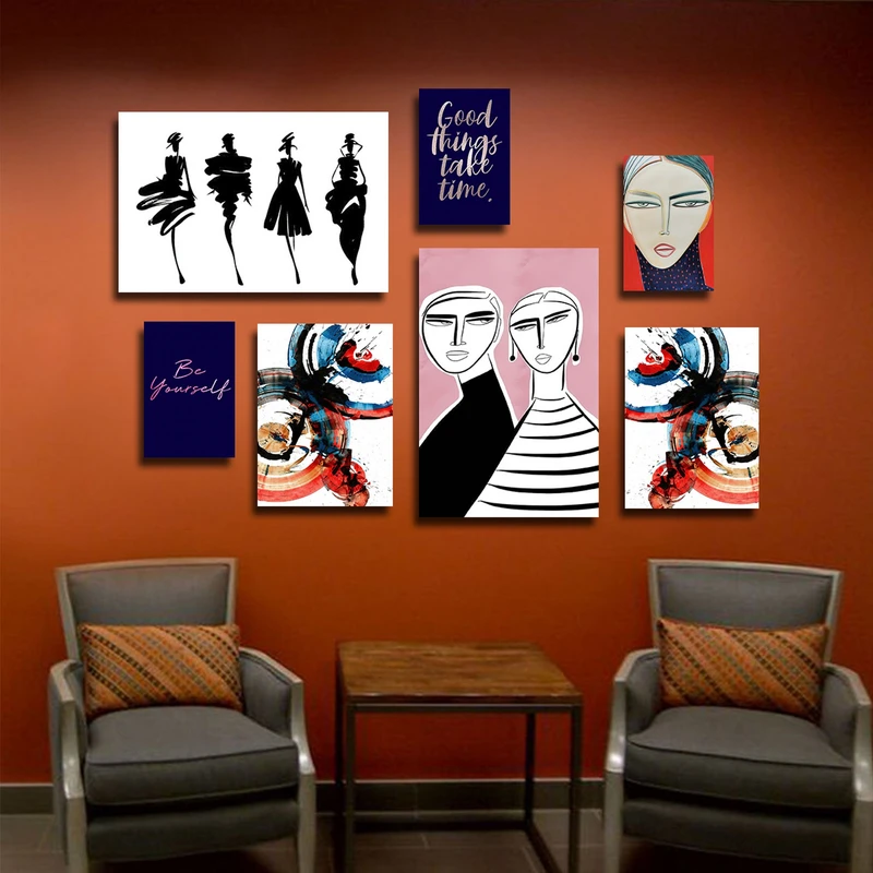 تابلو شاسی بکلیت طرح نقاشی مدرن سبک کوبیسم مدل SH-1828 مجموعه 7 عددی