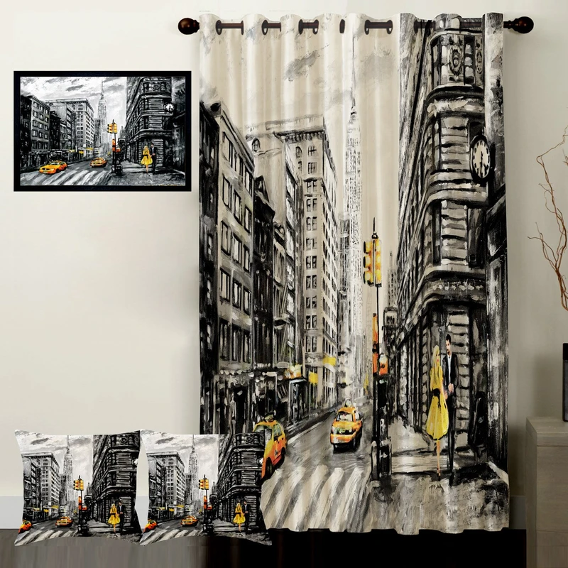 پرده رنس مدل S1-41119 به همراه تابلو و کوسن