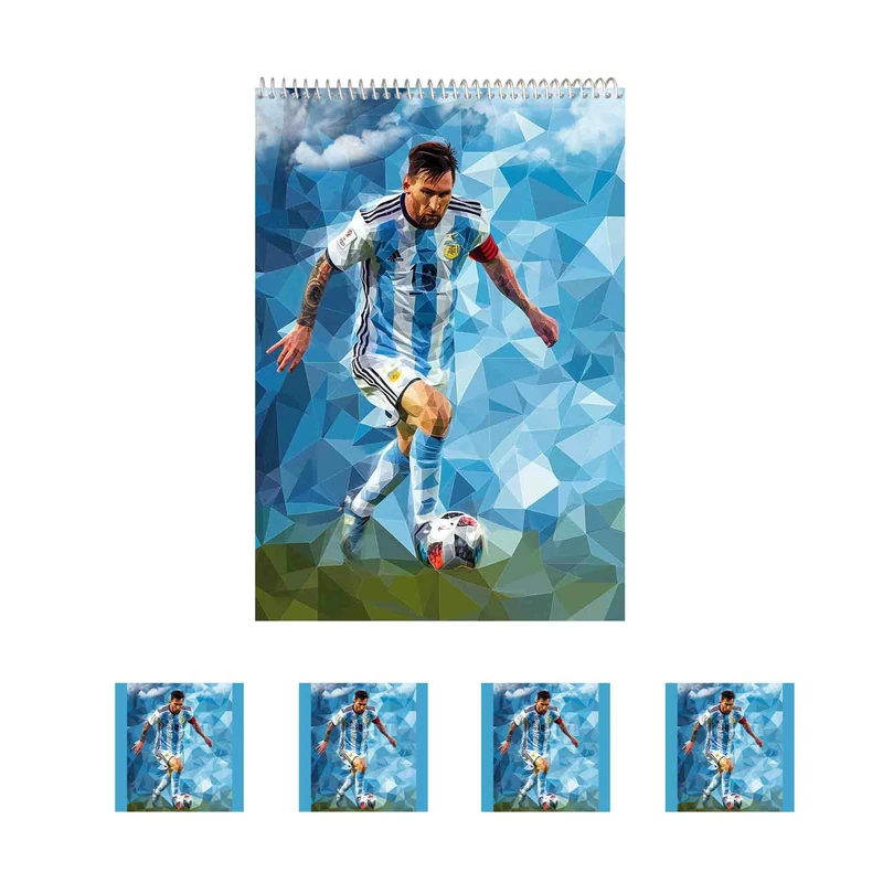 دفتر نقاشی 50 برگ مدل لیونل مسی کد A4 به همراه برچسب مجموعه 5 عددی