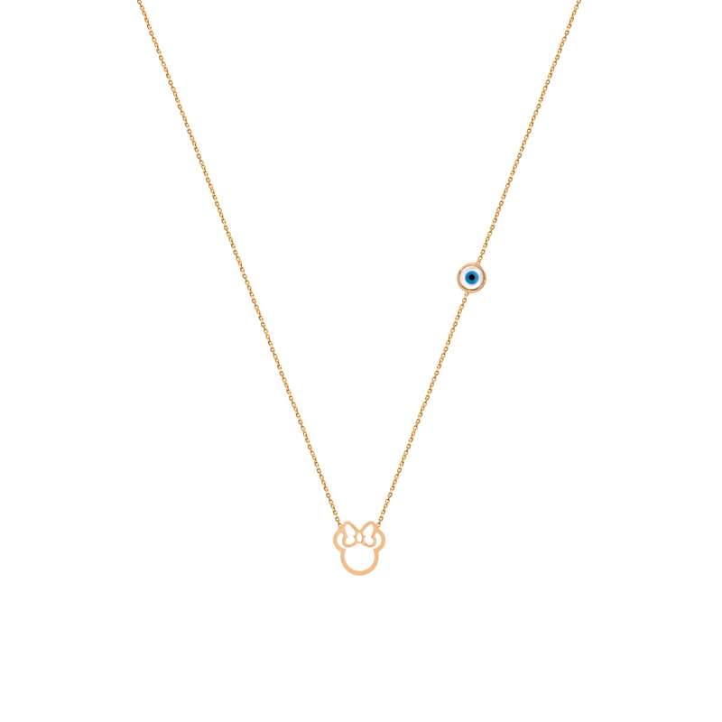 گردنبند طلا 18 عیار بچگانه با زنجیر حلقهای (فلامینگو) الی گالری مدل مینی موس چشم نظر گردنبند طلا 18 عیار بچگانه با زنجیر حلقهای (فلامینگو) الی گالری مدل مینی موس چشم نظر