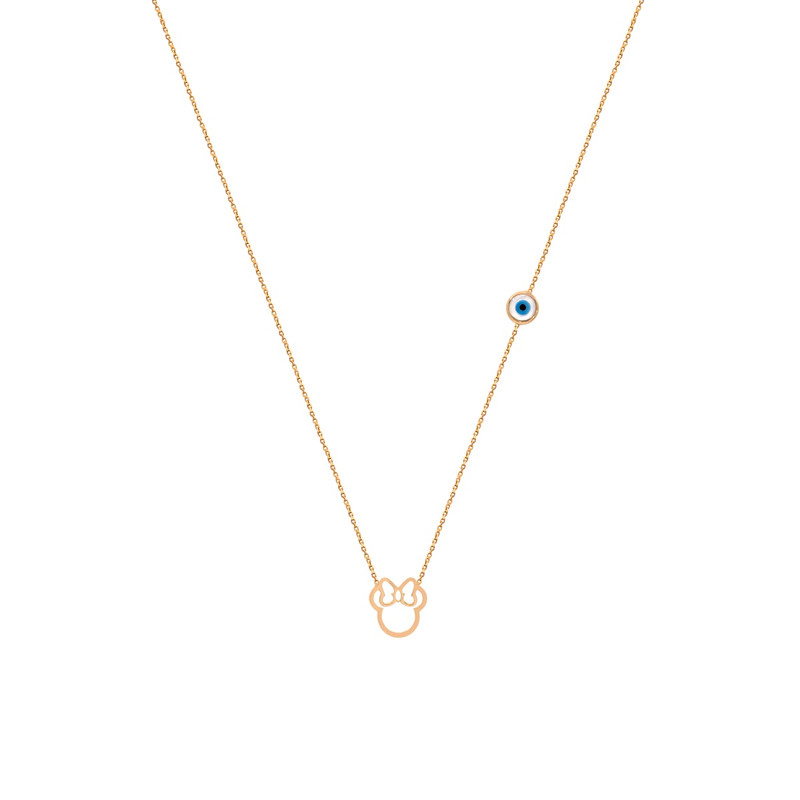 گردنبند طلا 18 عیار بچگانه با زنجیر حلقهای (فلامینگو) الی گالری مدل مینی موس چشم نظر گردنبند طلا 18 عیار بچگانه با زنجیر حلقهای (فلامینگو) الی گالری مدل مینی موس چشم نظر