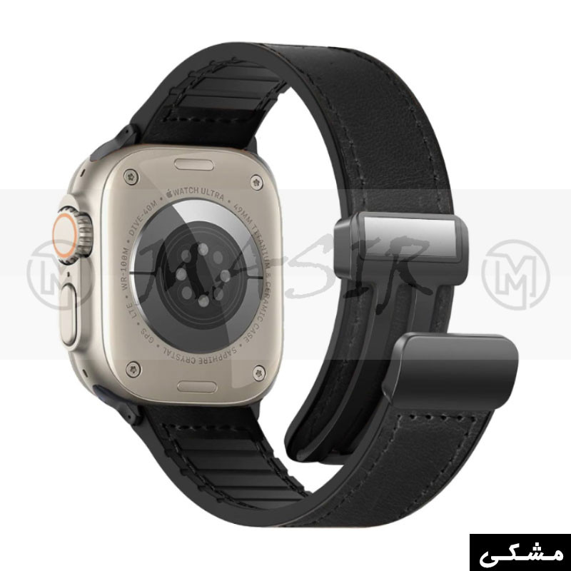 بند مسیر مدل Magnetic Leather Silicon مناسب برای اپل واچ سری 1/2/3/4/5/6/7/8/9/SE سایز 38/40/41 میلی متری