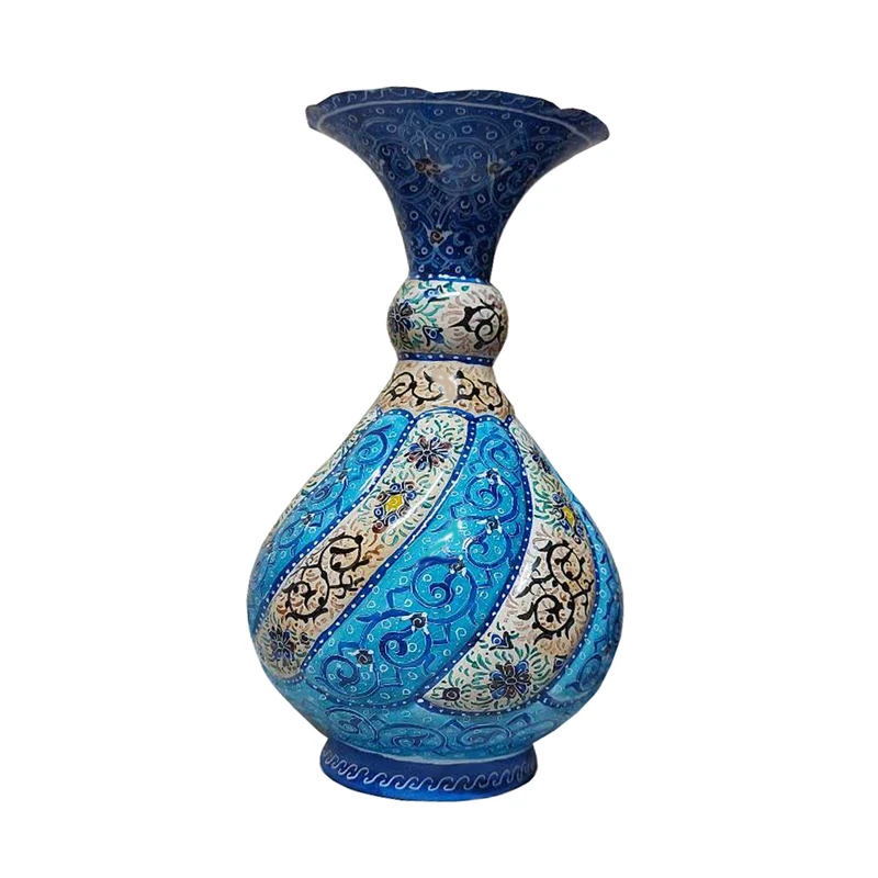گلدان میناکاری مسی مدل اسلیمی ختایی کد 2124