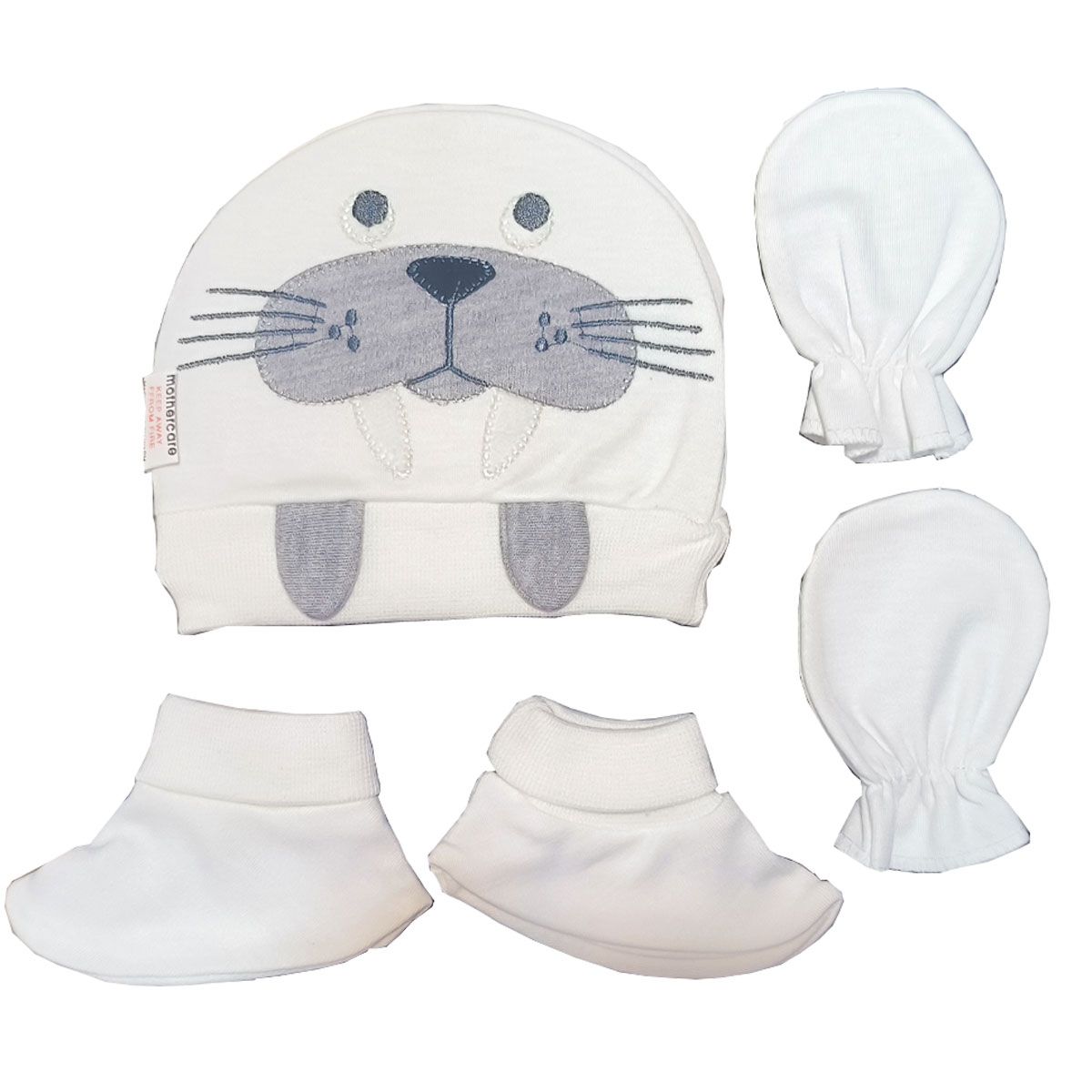 ست کلاه و دستکش و پاپوش نوزادی مادرکر مدل seal -  - 1