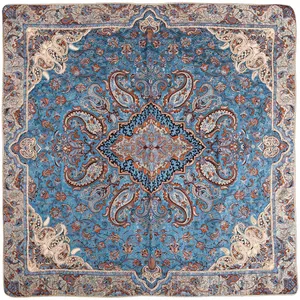 رومیزی ترمه ابریشمی سرمه دوزی طرح گل بهشت مربع مدل 00-07