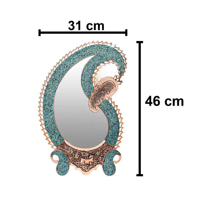 ست 3 تکه آینه و شمعدان فیروزه کوبی مدل بته جقه و لاله طرح ضامن آهو کد 4634