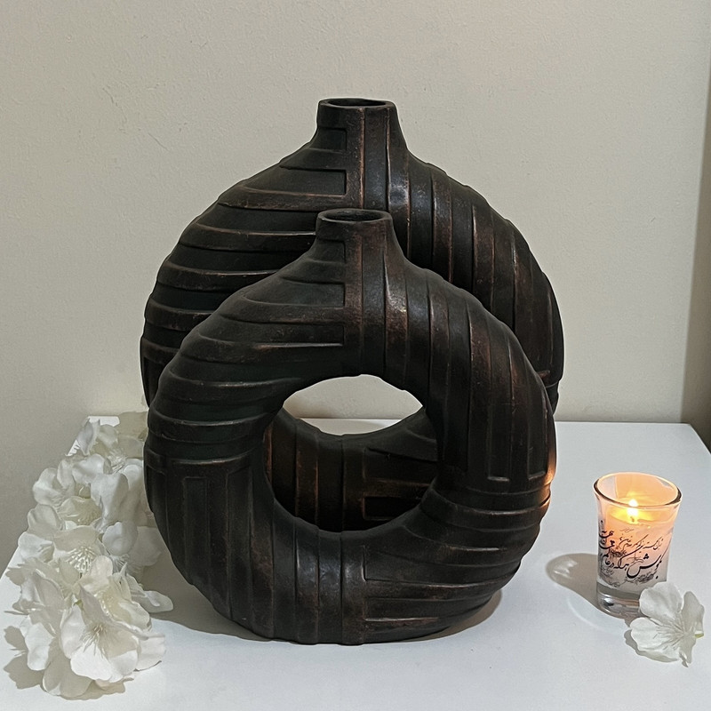 گلدان دکوری مدل خطی کروم مجموعه 2 عددی