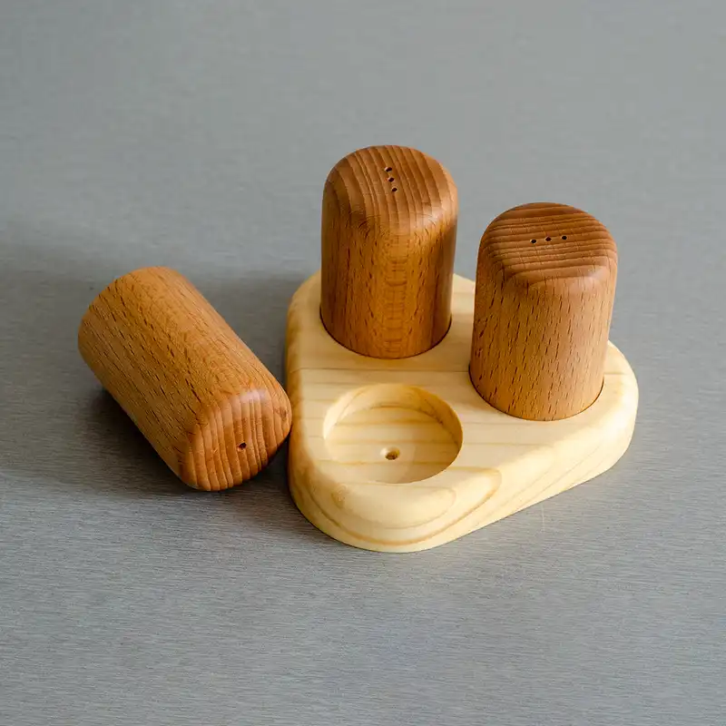 نمکدان چوبی مدل v7 به همراه استند بسته 3 عددی