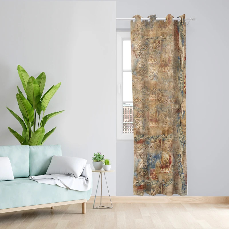 پرده طرح کاشی مدل مخمل پانچی کد L 1043R Z سایز 140x200 سانتی متر