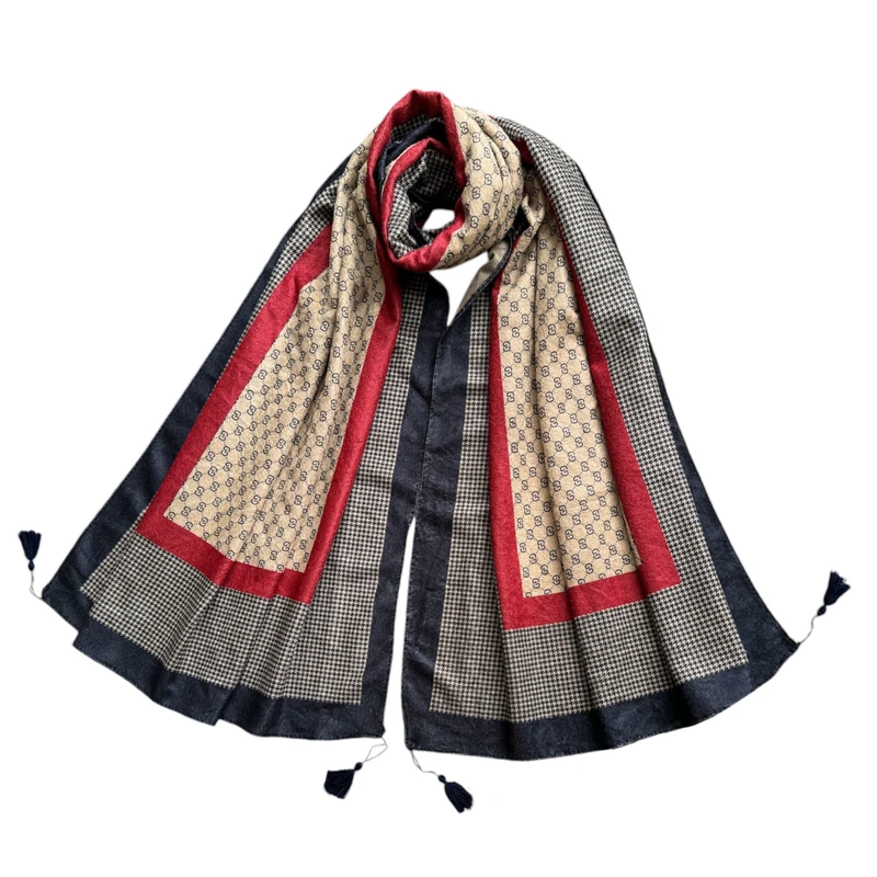 شال زنانه مدل موهر مخمل زنجیره ای حاشیه پیچازی چهارخانه