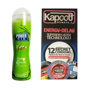 کاندوم کاپوت مدل Energy Delay بسته 12 عددی به همراه ژل پاورمن مدل Lubricant حجم 65 میلی لیتر