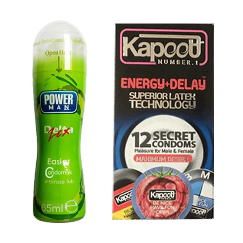 کاندوم کاپوت مدل Energy Delay بسته 12 عددی به همراه ژل پاورمن مدل Lubricant حجم 65 میلی لیتر