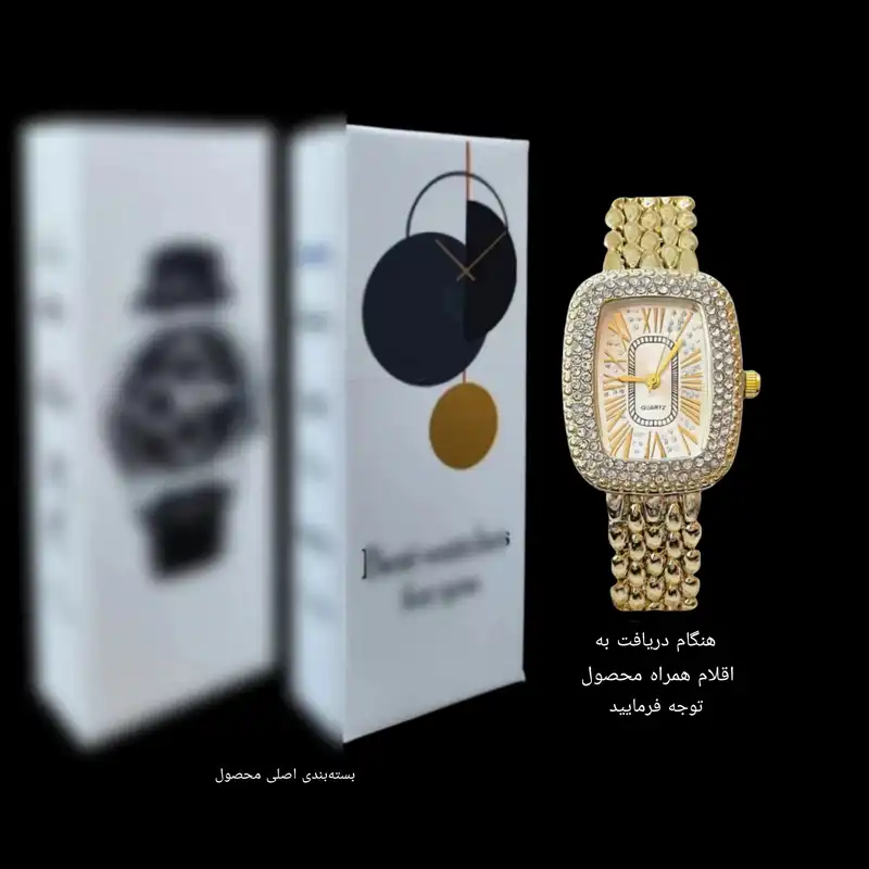 ساعت مچی عقربه ای زنانه مدل کژوال قاب فول نگین بند دستبندی کد 1