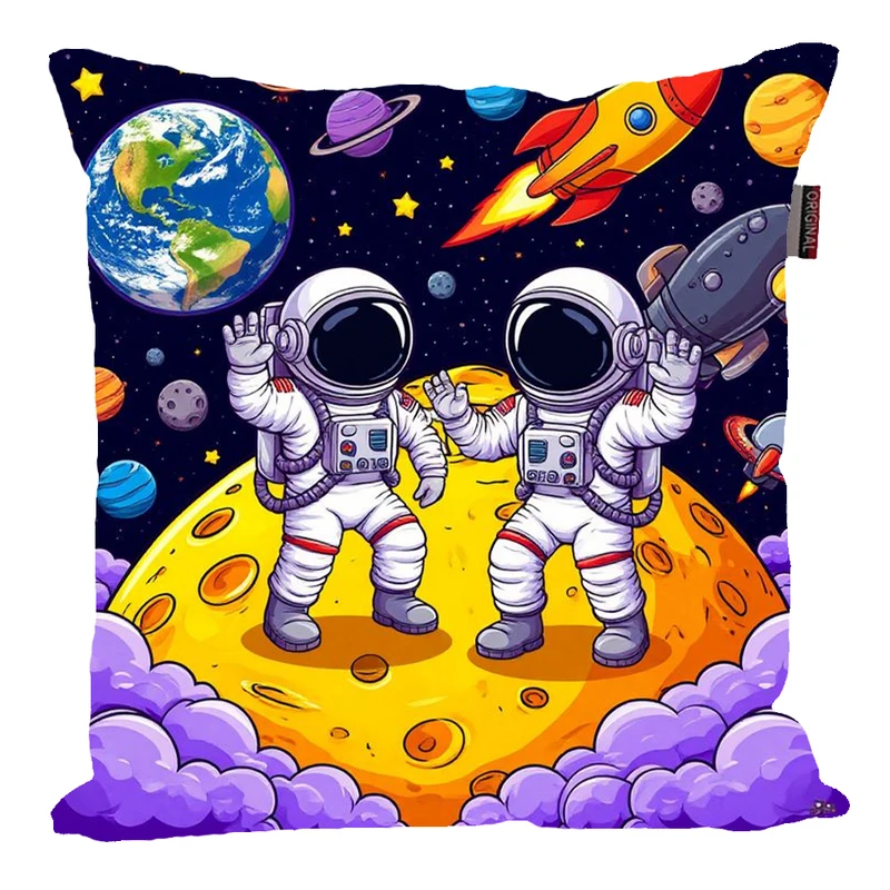 کوسن پاد آفرین مدل فضانورد سیاره منظومه شمسی موشک آدم فضایی کد PK401507 سایز 40*40 سانتی متر