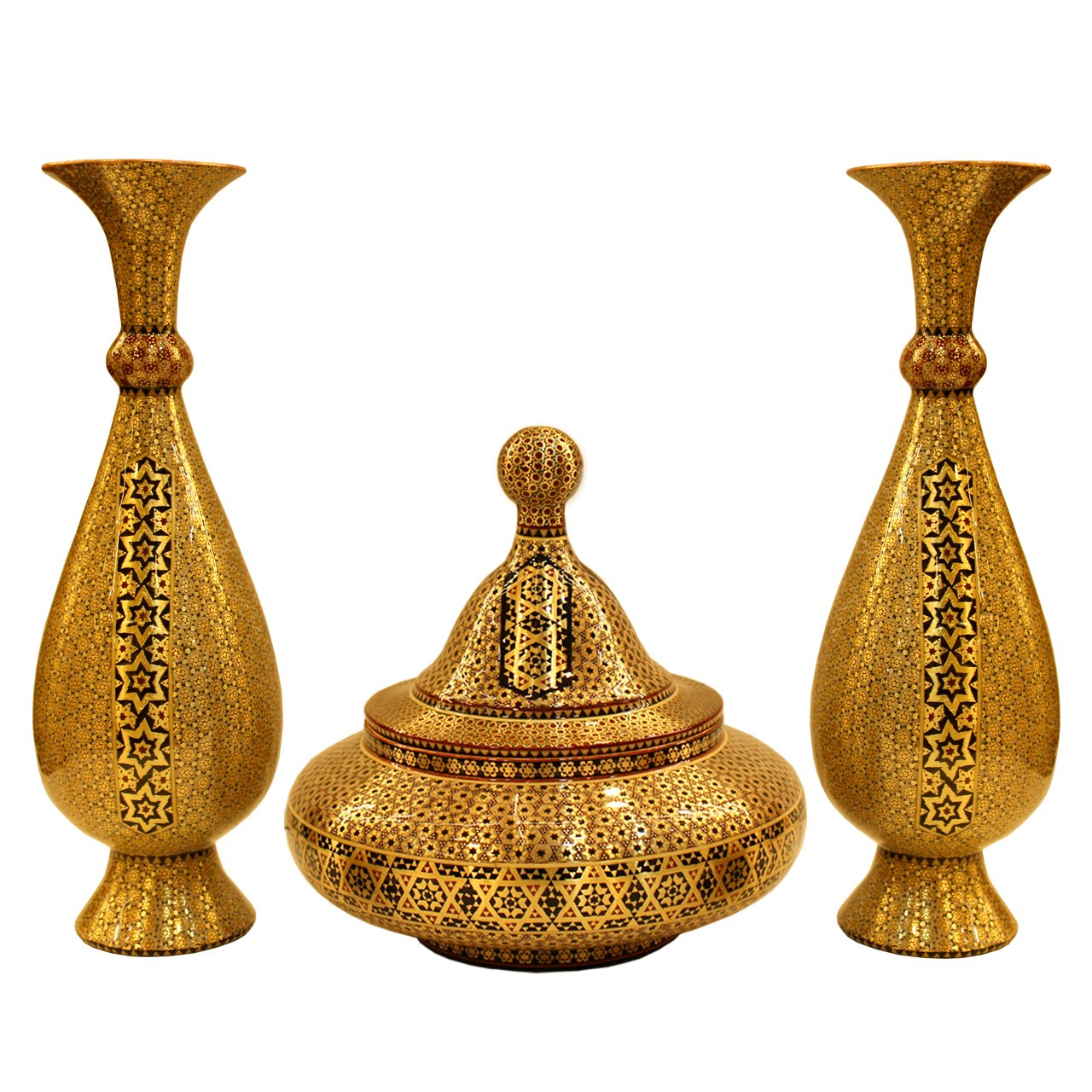 شکلات خوری و گلدان خاتم مدل 371826 مجموعه سه عددی