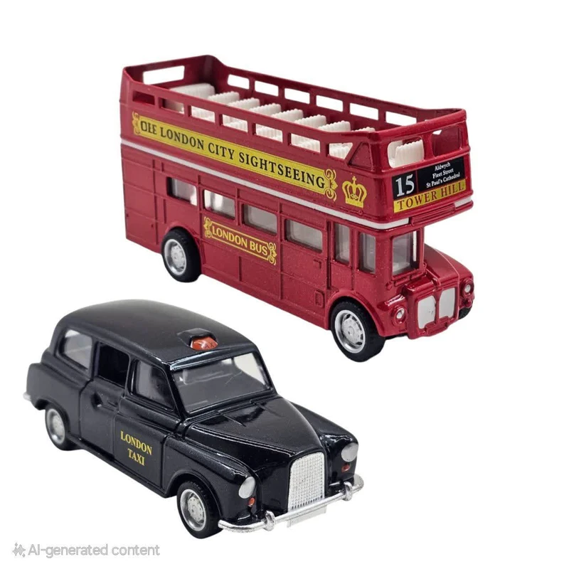 کیت ماشین بازی ناب سل مدل اتوبوس و تاکسی لندن فلزی مجموعه 2 عددی LONDON BUS&TAXINAAB001