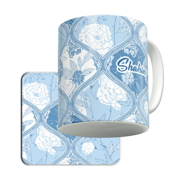 ماگ لاژید مدل اسم شاهین کد Batik02 به همراه زیرلیوانی