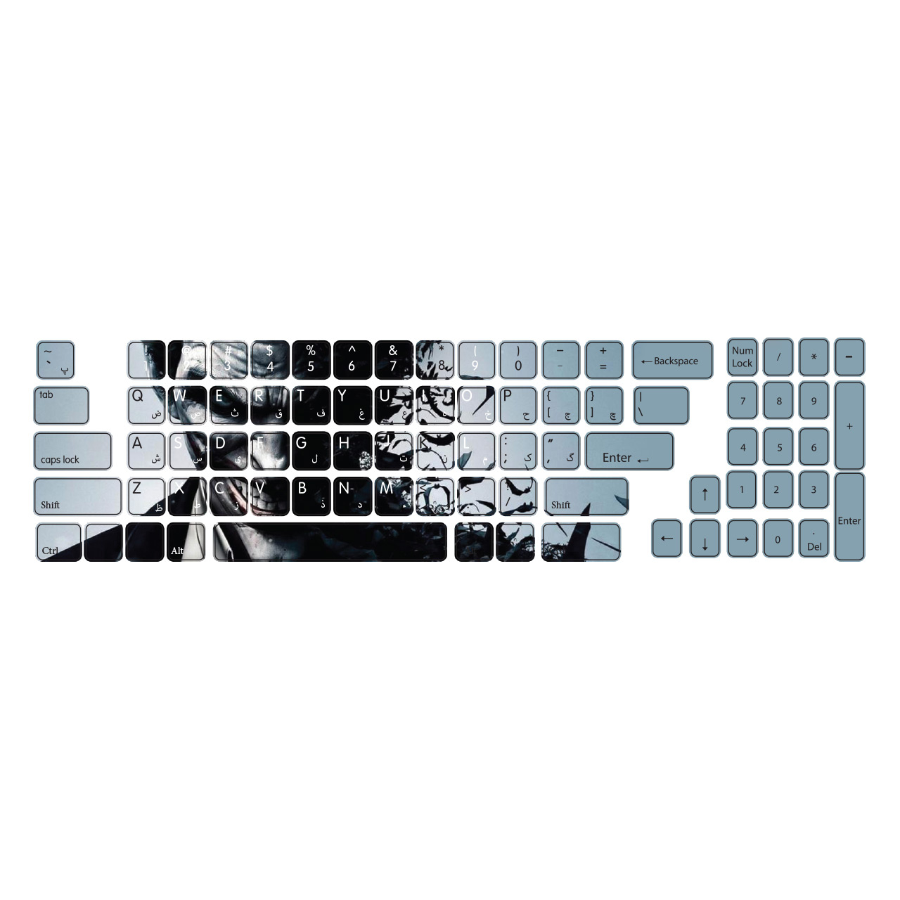 برچسب حروف فارسی کیبورد گراسیپا طرح Dark Ghost کد 102