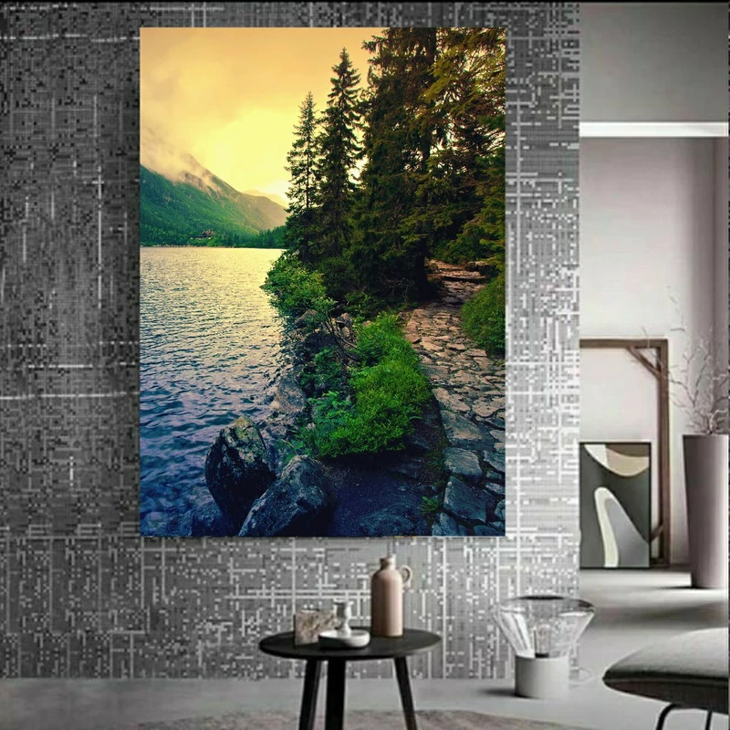 پوستر پارچه ای طرح مخمل مدل رودخانه درختی کد BK11116