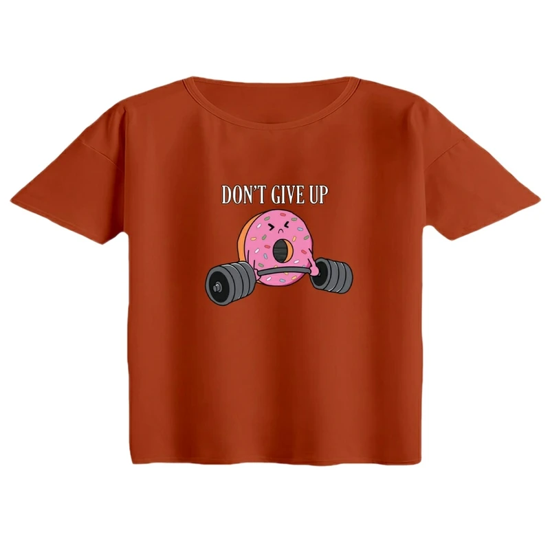 کراپ تی‌شرت آستین کوتاه زنانه مدل دونات ورزشکار