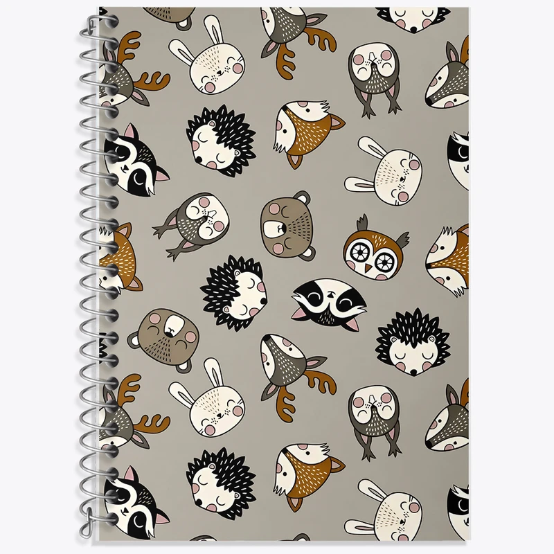 دفتر زبان 50 برگ خندالو مدل سه خط طرح پترن حیوانات کیوت کد N5236