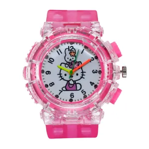 ساعت مچی عقربه ای بچگانه مدل چراغدار بند سیلیکونی طرح کیتی کد 1