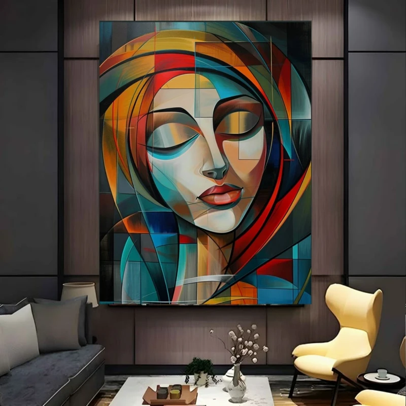 پوستر پارچه ای طرح مخمل پرتره انتزاعی مدل کوبیسم کد FP106251