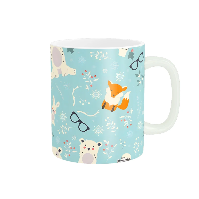 ماگ طرح الگوی زمستانی دانه های برف و عینک و حیوانات کد 1523