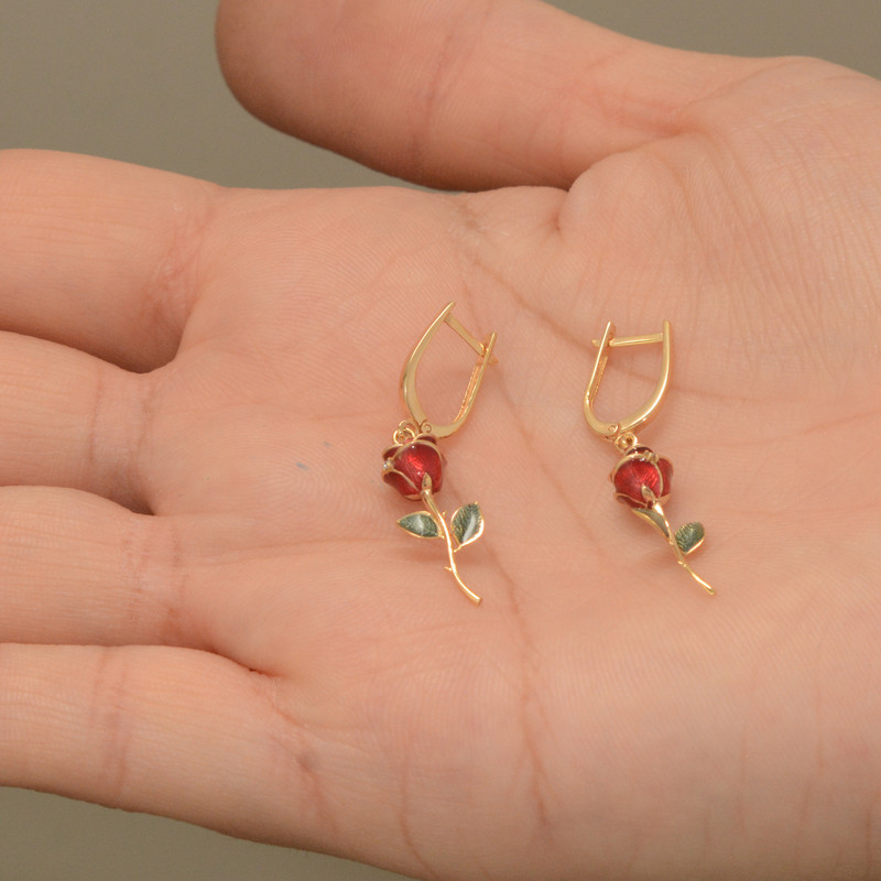 گوشواره حلقه‌ای طلا 18 عیار زنانه طلای مستجابی مدل گل رز یاسان 2 کد 86321 - 3