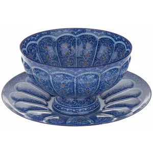 کاسه و بشقاب مسی میناکاری شده اثر اسماعیلی قطر 25 سانتی متر