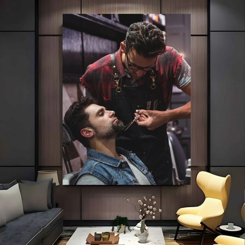 پوستر پارچه ای طرح مخمل آرایشگاه مردانه مدل ریش و قیچی کد FP106240