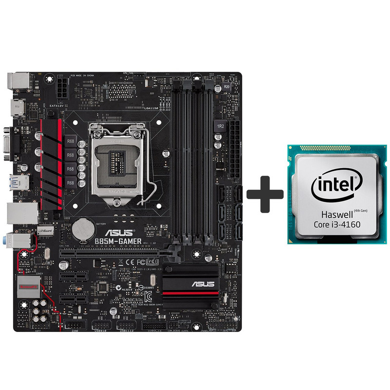 مادربرد ایسوس مدل B85M-GAMER همراه با پردازنده مرکزی اینتل مدل Haswell Core i3-4160