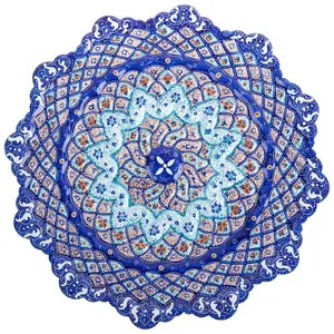 بشقاب مسی میناکاری شده اثر سلطانی طرح 37 قطر 25 سانتی متر