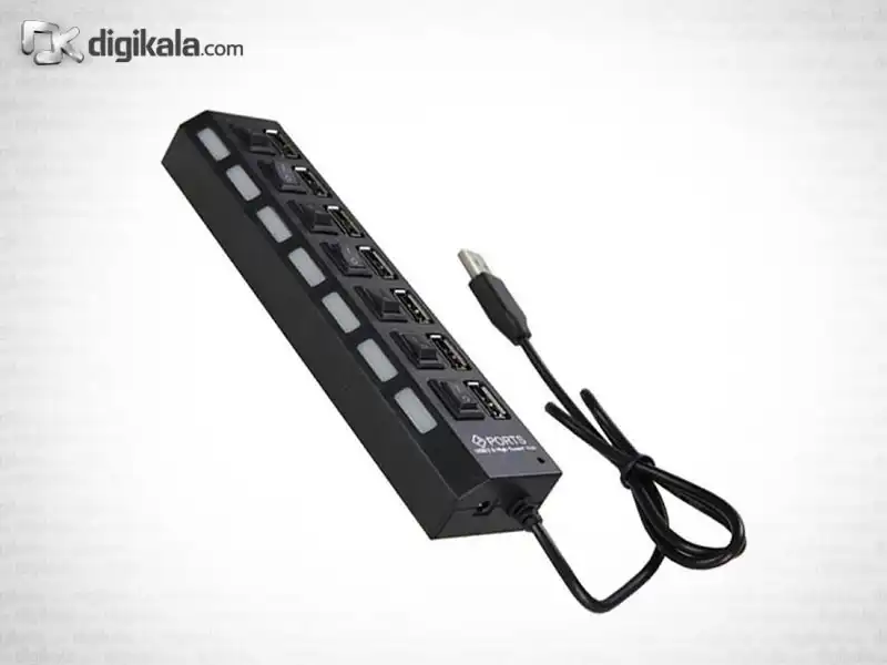 هاب یو اس بی 7 پورت همراه با کلید قطع و وصل