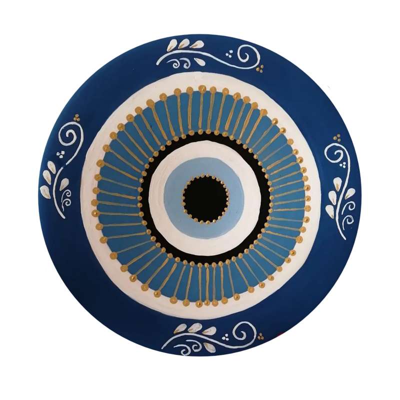 بشقاب دیوارکوب سفالی طرح چشم نظر 