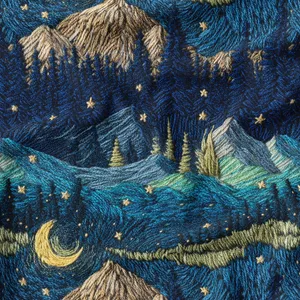 پارچه ملحفه عرض 1.5 متر پارچه باما طرح سه بعدی کوهستان شب کد 5013947 رنگ سرمه‌ای