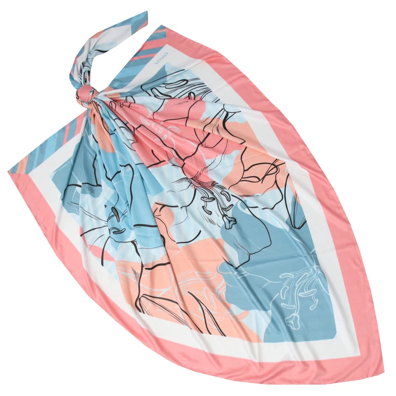 روسری زنانه مدل ابریشم دور دست دوز طرح گل کد 3012