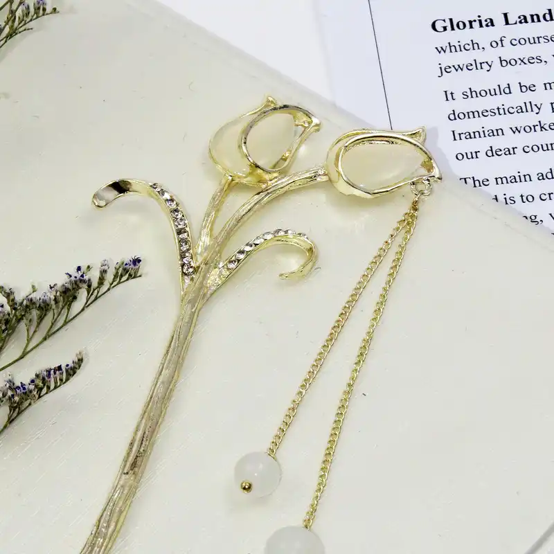 گیره مو زنانه مدل کانزاشی گل لاله کد G_Lnd_3179