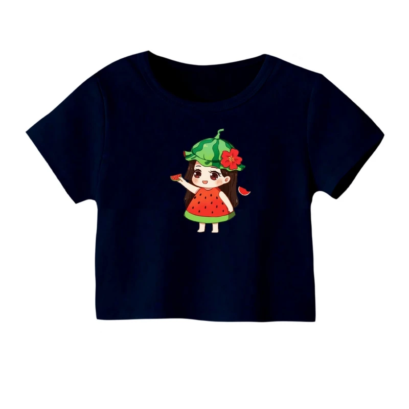 کراپ‌ تی‌شرت آستین کوتاه زنانه مدل دخترک یلدایی کد 8