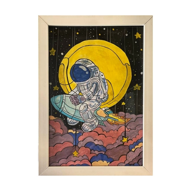 تابلو نقاشی گواش طرح فضانورد کد 10