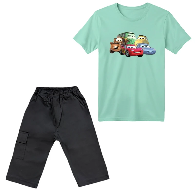 ست تی‌شرت آستین کوتاه و شلوارک پسرانه مدل ماشین ها کد ۳
