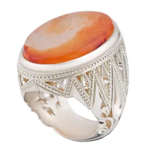 انگشتر نقره مردانه بازرگانی میلادی مدل تاج خطاطی عقیق یمنی کهنه کد AM_2766