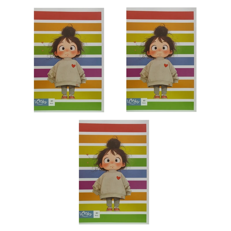 دفتر مشق 40 برگ لوکی مدل منگنه طرح دختر کد 007 بسته 3 عددی