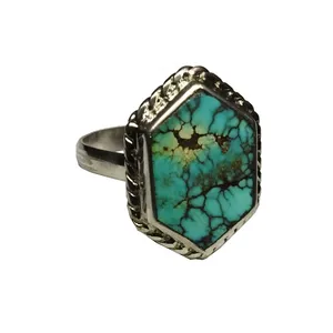 انگشتر نقره زنانه مدل شش ضلعی فیروزه